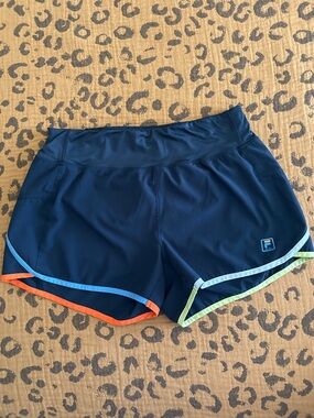FILA Navy Women's Athletic Shorts with Blue, Orange & Mint Trim